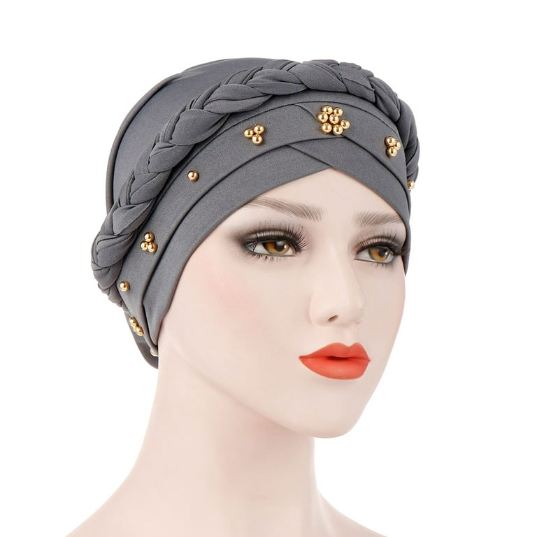 AURORA TRADE Women's Silk Turban Cap, Beaded Braid Head Wrap