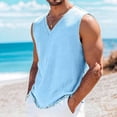 thumbnail image 2 of Sevevn Men's Linen-Look V-Neck Sleeveless Tank Top Workout Casual Vest Sky Blue 2XL, 2 of 7
