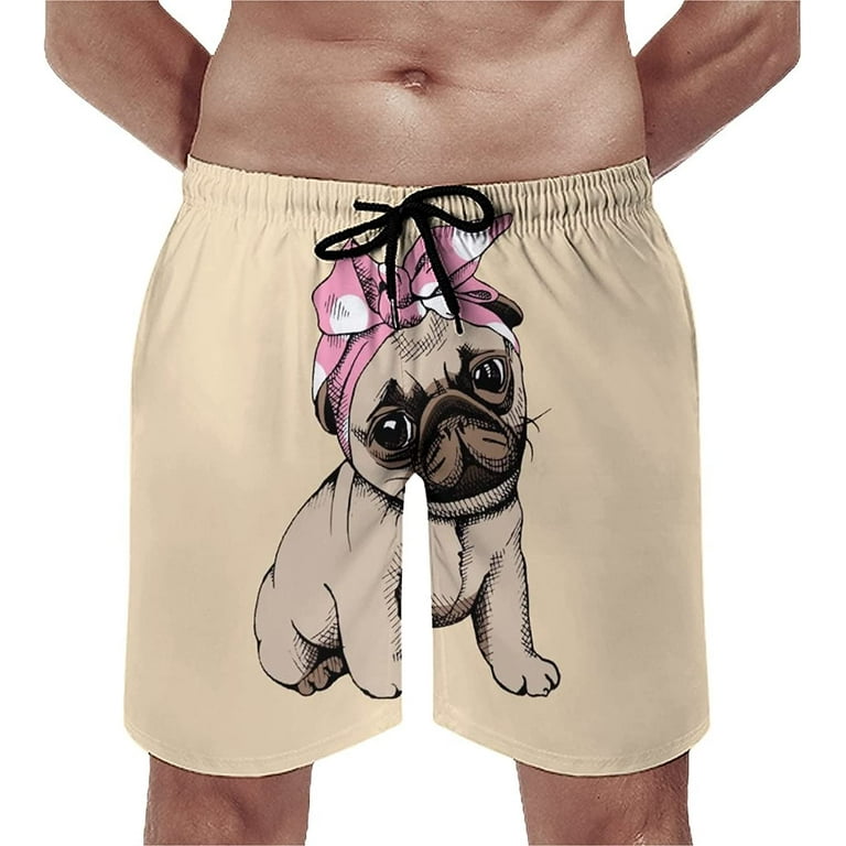 Men s Cute Pug Dog Swim Trunks Quick Dry Swim Shorts Bathing Suit Beach Swim Board Shorts with Pockets S 3XL