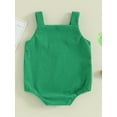 thumbnail image 4 of Suealasg Infant Baby Girls St Patrick's Day Rompers Sleeveless Four-Leaf Clover Print Corduroy Jumpsuit 3M 6M 12M 18M Newborn Girls Summer Irish Festivals One Piece Bodysuits, 4 of 9