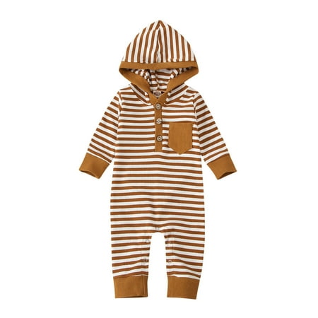 

Dadaria Baby Boys Girls Clothes Newborn 0M-24M Newborn Toddler Infant Long Sleeve Stripe Hooded Romper Jumpsuit Brown 100 Toddler