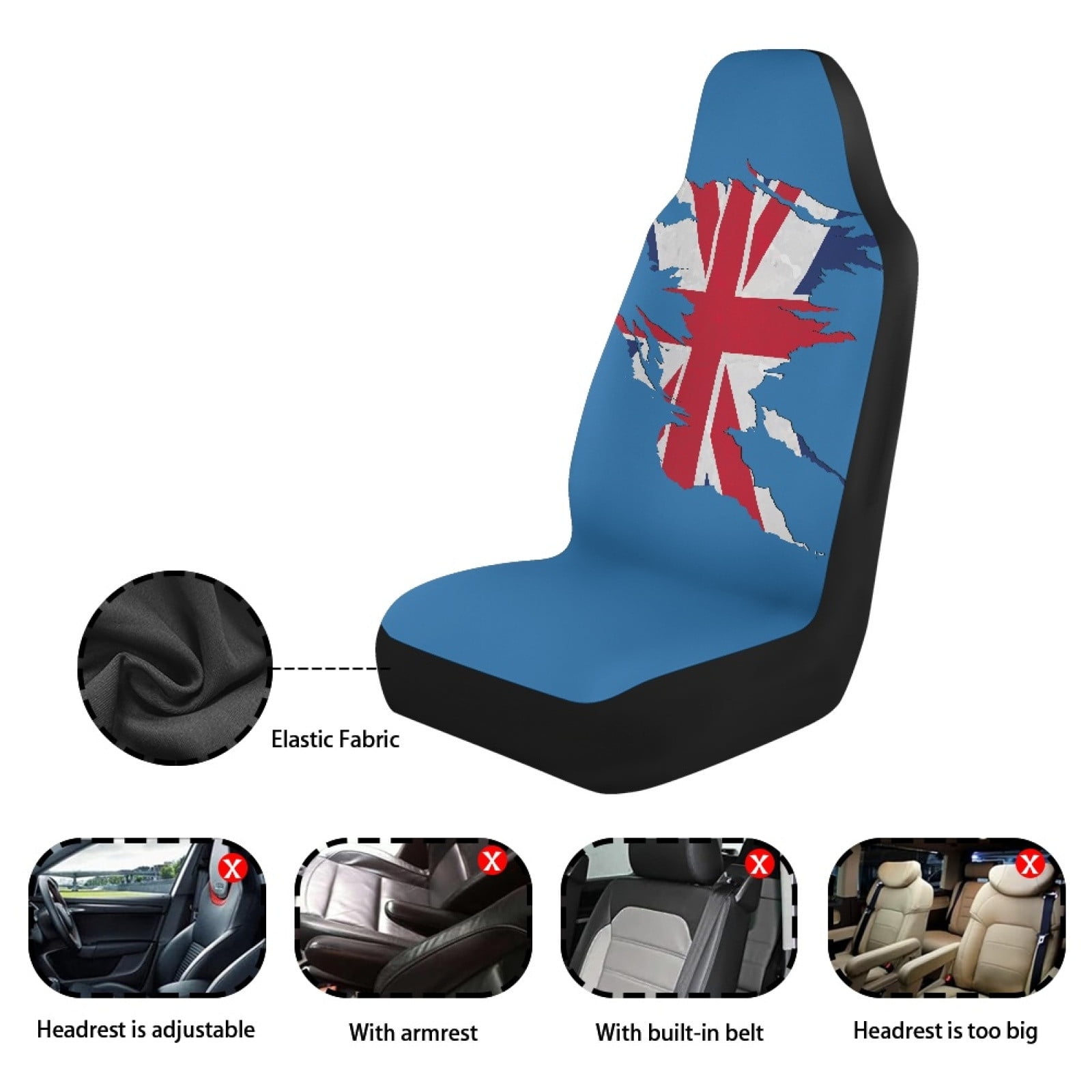 RuiJiao Car Seat Cover Thin Breathable Elastic Fabric for High Back Bucket Seats 2-Piece Set, Universal Fit for Most Vehicles, All-Season Protection