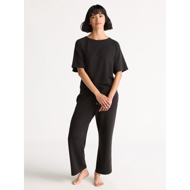 Joyspun Women's French Terry Short Sleeve Top and Capri Pants Pajama Set, 2-Piece, Sizes XS-3X
