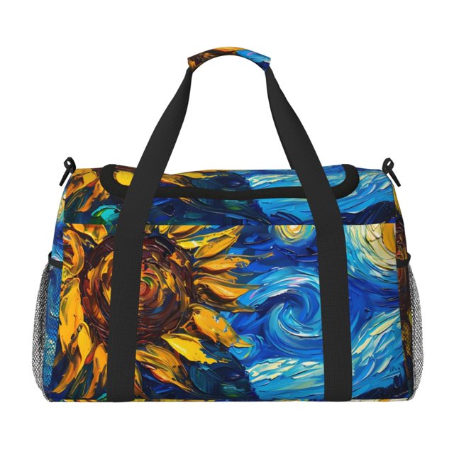 Balery Sunflower Starry Night Vibes Bolsa de Gimnasio para Mujeres, Bolsa de Viaje con Bolsillo Húmedo, Bolsa de Fin de Semana para Mujeres, Bolsa de Viaje Resistente al Agua