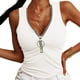 thumbnail image 5 of Camiseta sin mangas de punto acanalado con cuello en V para mujer, camiseta informal con cremallera frontal, camiseta sin mangas, Top ajustado de verano, 5 of 5