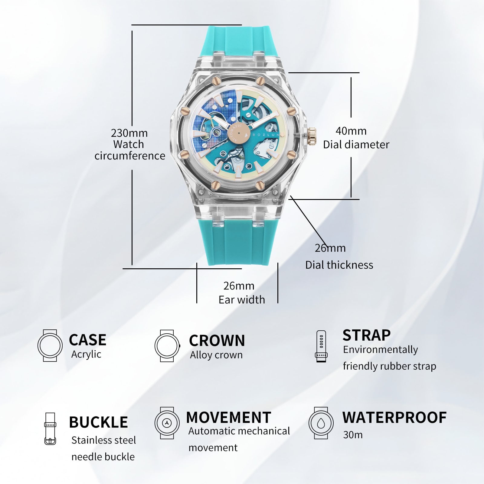 BOZLUN Watches for Men Skeleton Automatic Mechanical Watch Luxury Dress Stainless Steel Waterproof Luminous Wrist Watches