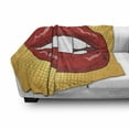 thumbnail image 2 of Abstract Art Soft Flannel Fleece Blanket, Retro Pop Art Style Inspired Woman Lips Comic Strip Effects Kissing, Cozy Plush for Indoor and Outdoor Use, 50" x 70", Orange and Vermilion, by Ambesonne, 2 of 5