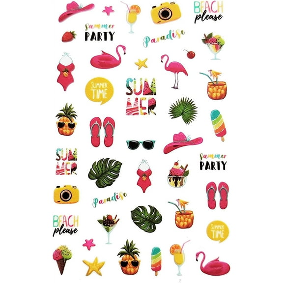 Party nail art stickers, Tropical beach paradise, pina colada! Water decals