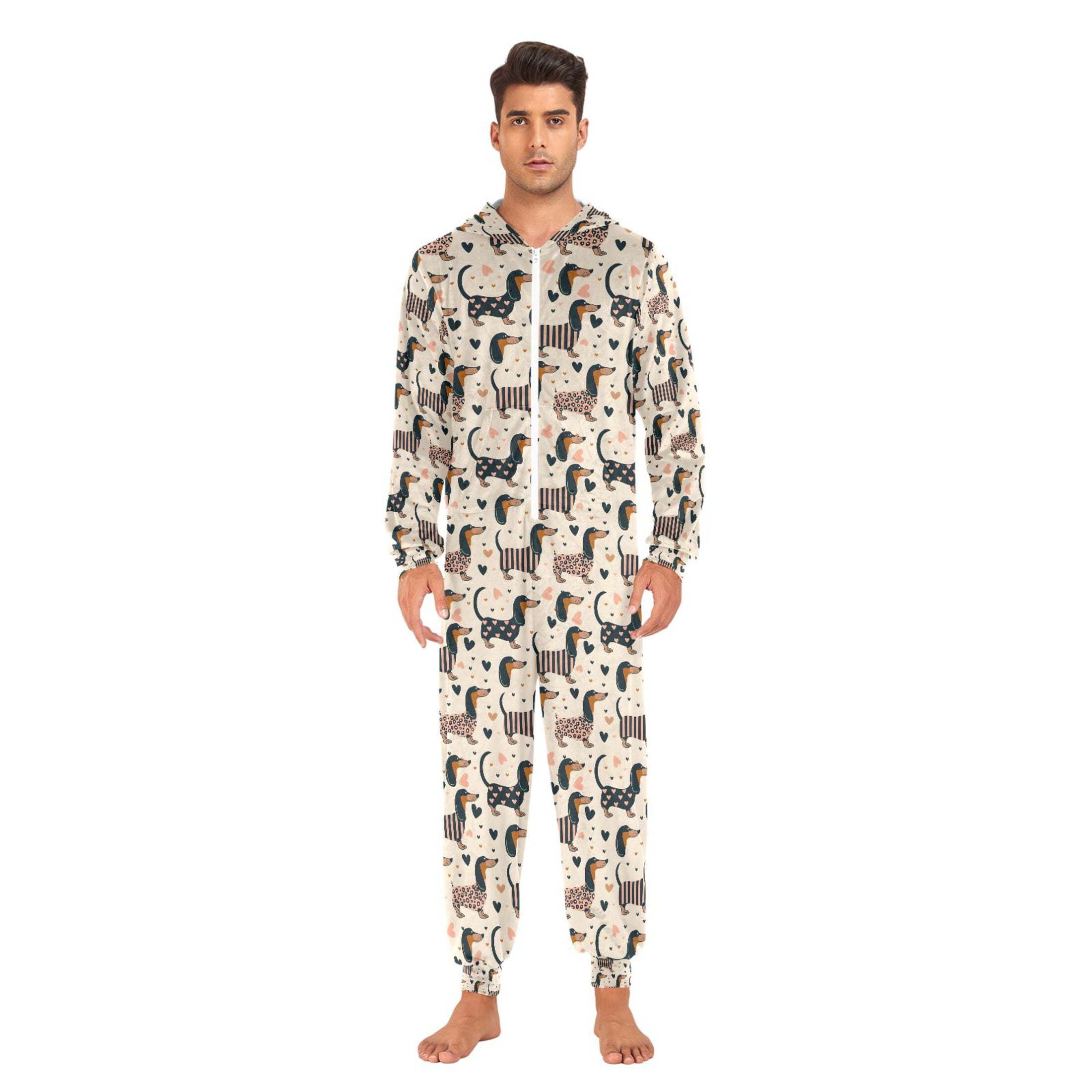 Adult Christmas Onesie Cute Dachshund Dogs Adult Zipper One-Piece Pajamas Unisex Pajamas with Pockets