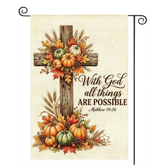 SPXUBZ Thanksgiving Harvest Garden Flag 12x18 Inch, Pumpkin Floral Linen Yard Flag with Blessings Design, Outdoor Decorative Flag for Garden Lawn Porch Holiday Decor