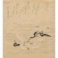 thumbnail image 2 of Kubo Shunman 12x13 Black Ornate Wood Framed Double Matted Museum Art Print Titled: Where the Cormorants and Sea Gulls Gathered and Played, from the Series Tosa&nbsp;Nikki (Late&nbsp;1810's), 2 of 5
