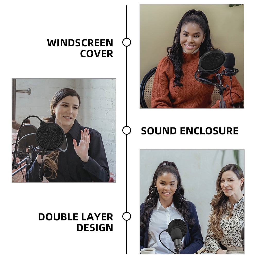 Raindrops Mic Pop Filter Shield Black Metal Plastic Mesh for Clear Sound Handheld Microphone Use 2Pcs