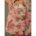 thumbnail image 4 of Apricot Floral Print High-Waist Button-Front A-Line Denim Mini Skirt, 4 of 28