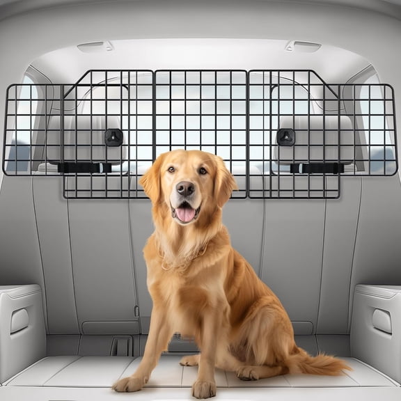 Dog Car Barrier for SUVs, Adjustable Large Pet Gate, Universal-Fit Divider Cargo Net, Heavy-Duty Wire Mesh Dog Barrier SUV, Van Vehicles Subaru Car Accessories Safety Travel, Triple Folding
