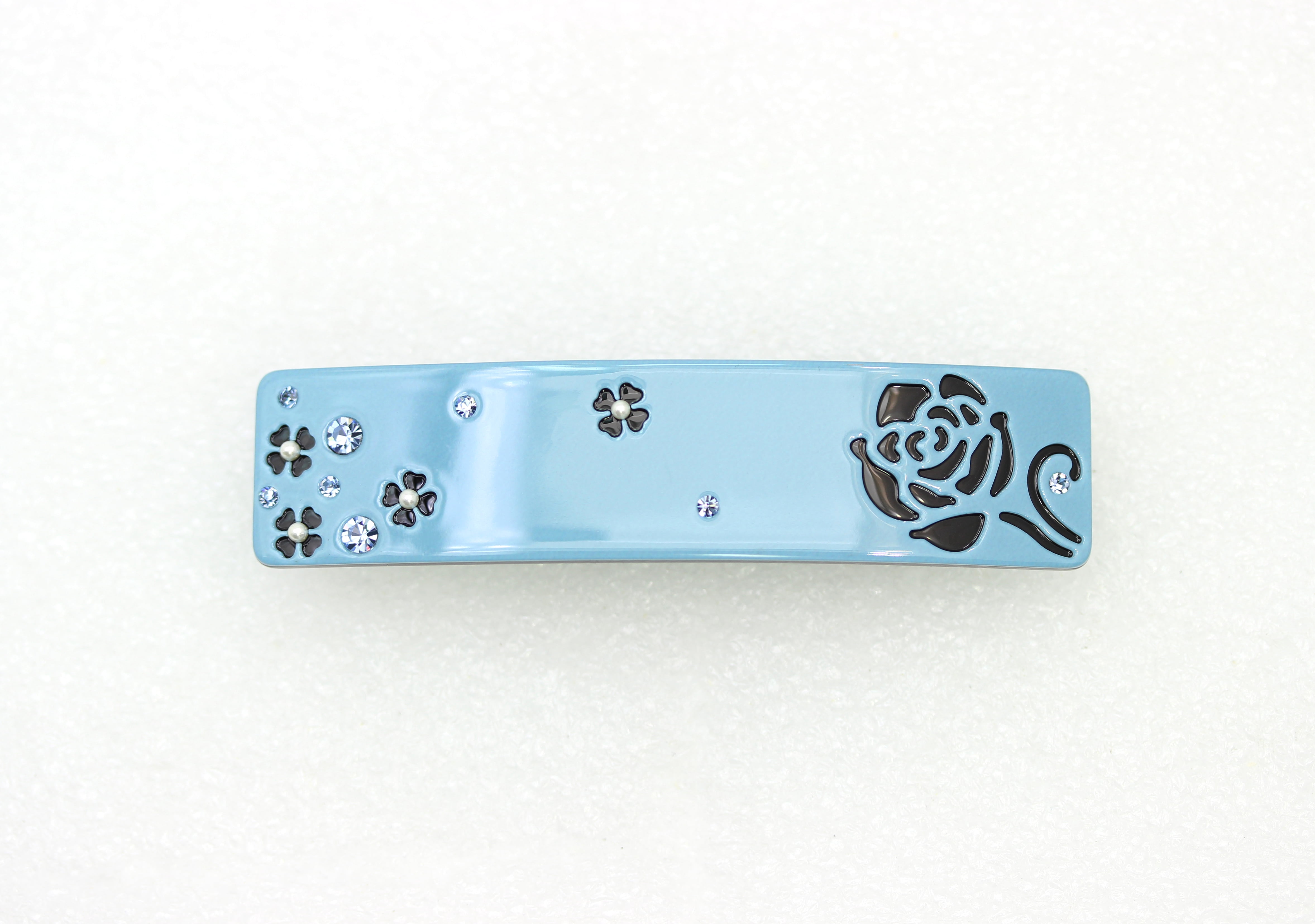 Faship Dusty Blue Cellulose Acetate Rose Floral Art Deco Hair Claws Clips