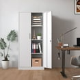 thumbnail image 2 of 71"H Metal Garage Storage Cabinet, Tool Steel Locking Cabinet with Doors and 3 Adjustable Shelves,for Home Office,Classroom,Pantry,White, 2 of 6