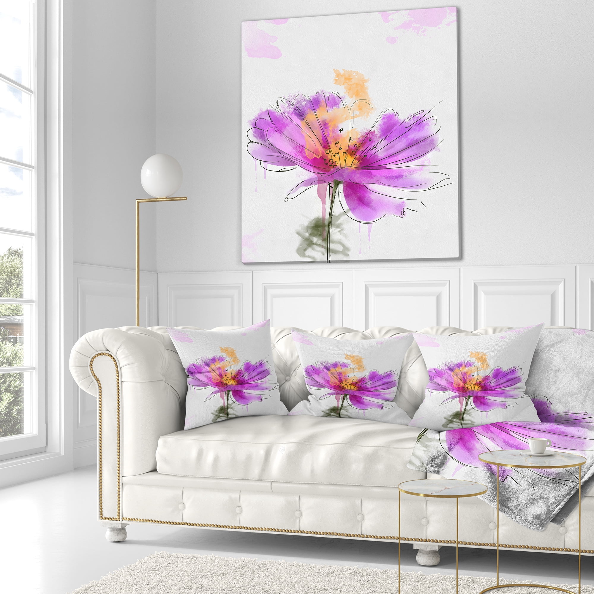 Designart Purple Flower Watercolor Illustration - Flowers Throw Pillowwork - 18x18