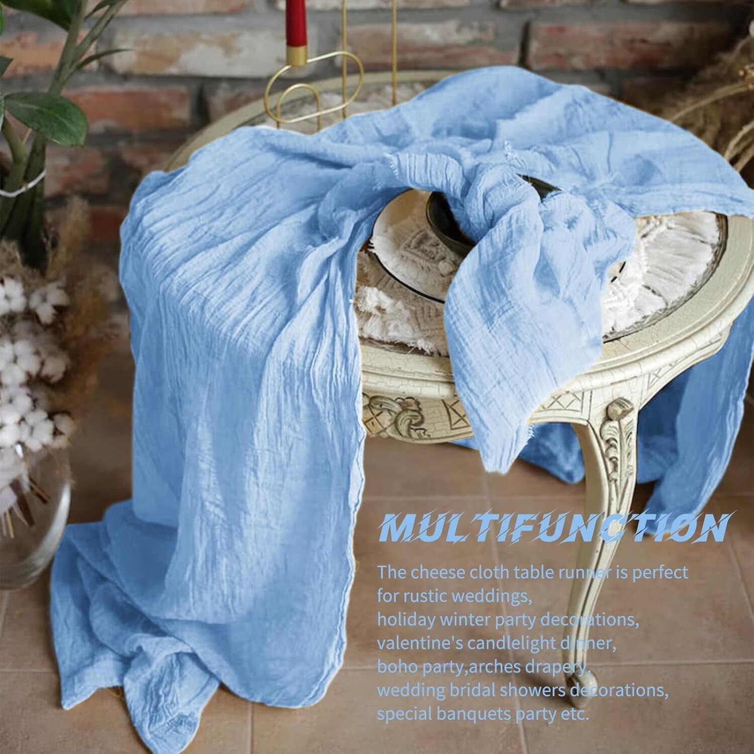 10 Pack Light Blue Cheesecloth Table Runner 17x108 Inch Boho Gauze Cheese Cloth Table Runners for Wedding Party Baby Shower Birthday Home Decor