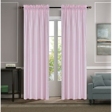 2-PC Set MR2 Pink color Rod Pocket Faux Silk Window Curtain Treatment, Set of Two (2) Solid Semi Sheer Panels 55" W x 84" L (Each)