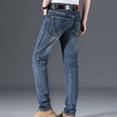 thumbnail image 4 of Hvyesh Men's Jean Pants Big and Tall Basic Jeans Cozy Streetwear Work Outdoor Full Length Pants Straight Fit Washed Denim Jeans, 4 of 5