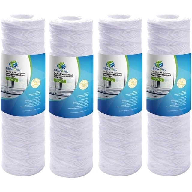 Compatible with EPW2S String Wound Whole Home Replacement Water Filter-Universal Fits Most Major Brand Systems (4 Pack), White