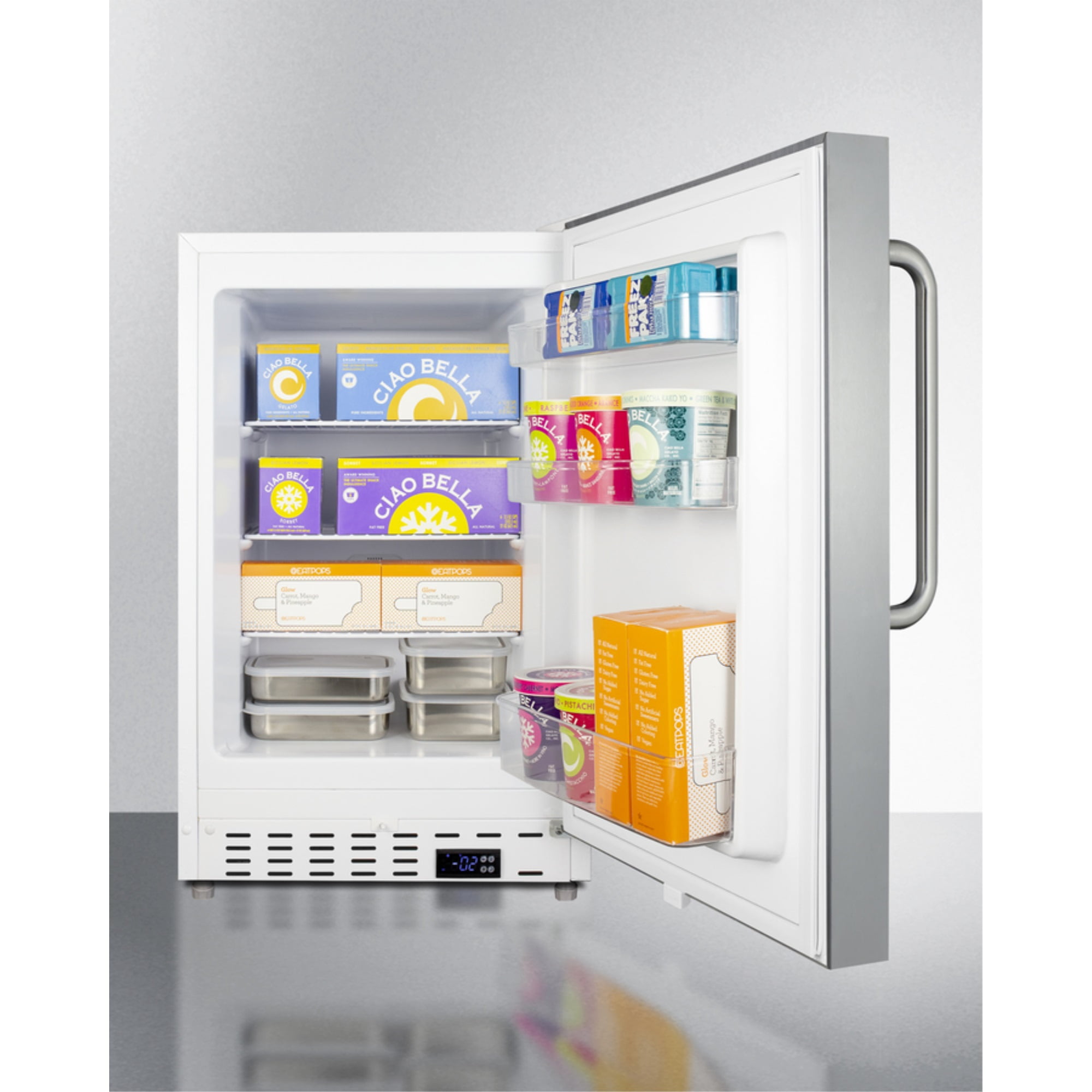 ADA compliant built-in or freestanding 20" wide manual defrost all-freezer for residential use