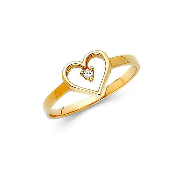 14k Yellow Gold Love Heart Cubic Zirconia Ring Size 7 Statement Ring for Women - 1.4 Grams