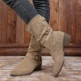 thumbnail image 6 of Shrysg Women's Mid Calf Vintage Double Buckle Comfortable Slouchy Boots Pointed Toe Chunky Heel Slip-On Boots for Fall Winter Daily Wear Party Office Khaki, 6 of 9