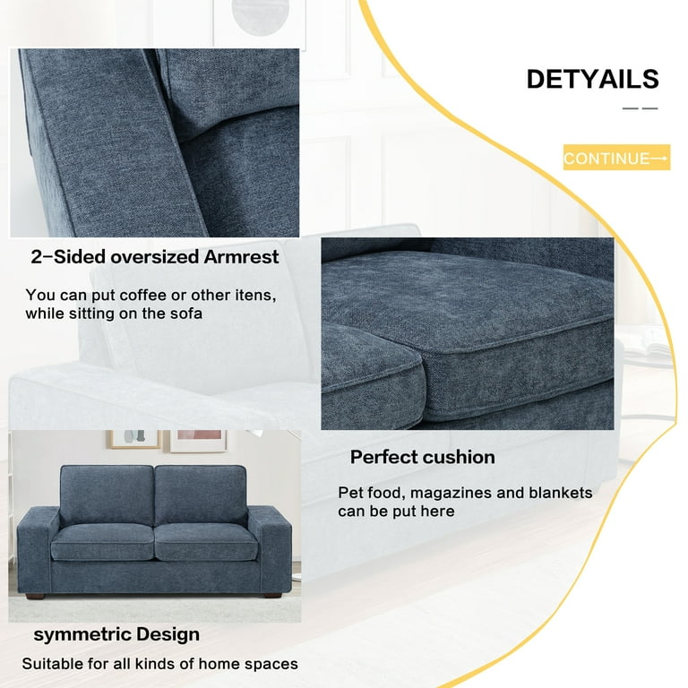 71.25 inch Modern Chenille Sofas Couches for Living Room, Deep Seat Sofa with Square Armrest, Removable Low-Back Sofa Cushion and Detachable Sofa