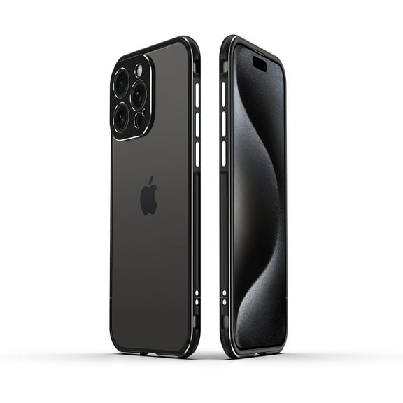 for iPhone 16 Pro Max Bumper Case with Camera Lens Circle Protection, Slim Fit No Back Backless Metal Bumper Shockproof Heat Dissipation Rugged Anti-Drop for iPhone 16 Pro Max, Black Silver