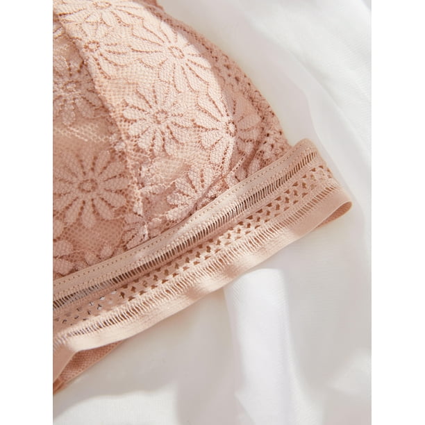 4pcs Contrast Lace Wireless Bras Comfy & Elegant Scallop Trim Bra Women‘s  Lingerie & Underwear