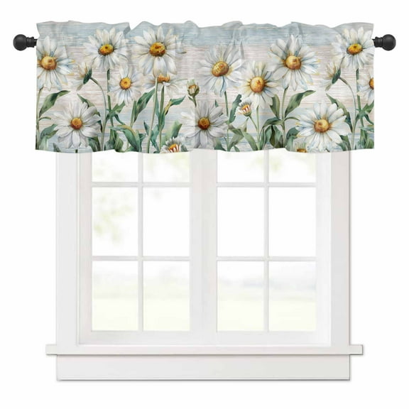 Valances for Windows Beautiful White Daisy Flowers Linen Valance Rod Pocket Window Treatments Curtains for Kitchen Small Windows Living Room Bedroom Bathroom, 42"x18"