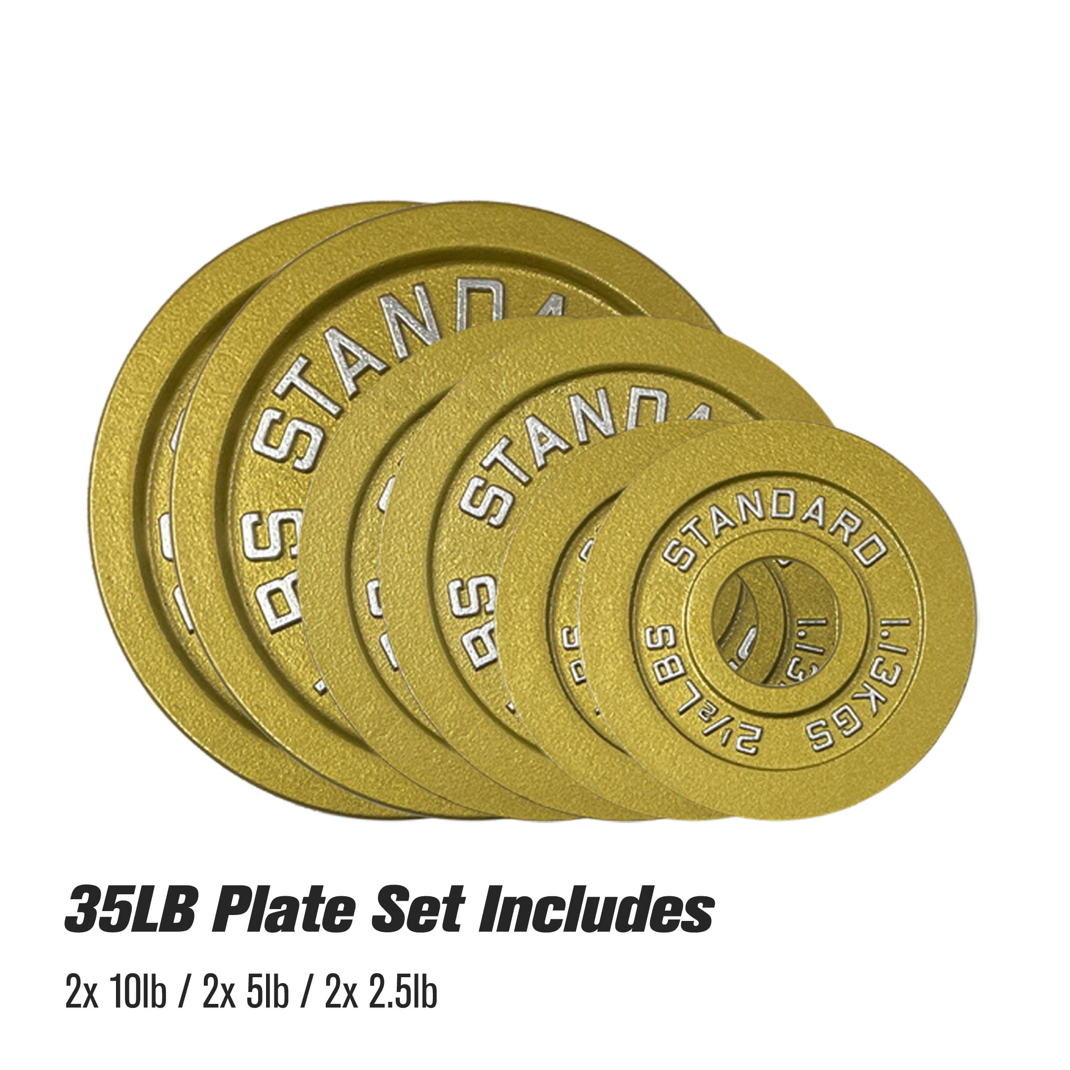 35LB Gold Olympic Steel Plate Set - 2 Inch Barbell Standard Weights in Premium Gold Finish