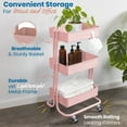 thumbnail image 3 of ECR4Kids 3-Tier Metal Rolling Utility Storage Cart, Multipurpose Organization, Pink, 3 of 6