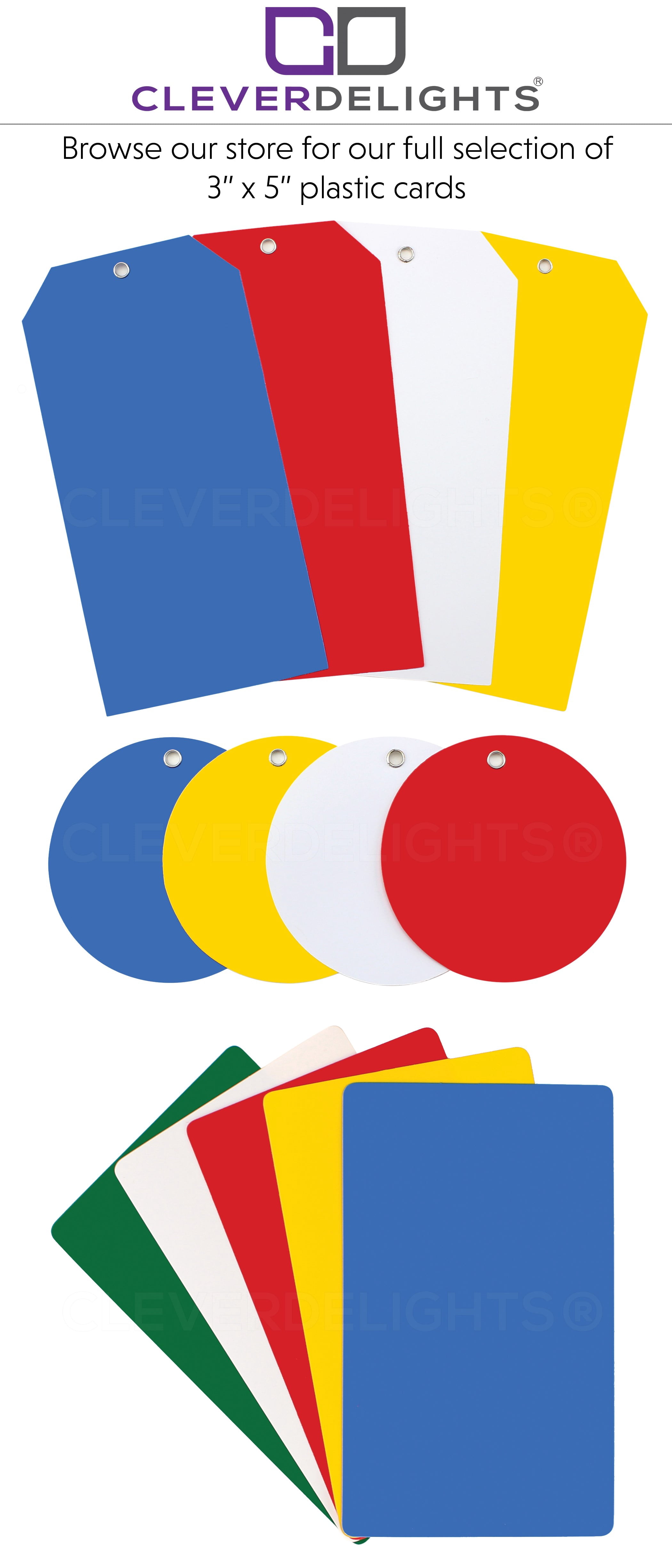 CleverDelights White Plastic Cards - 3" x 5" - 100 Pack - Waterproof Heavy Duty 3x5 Card