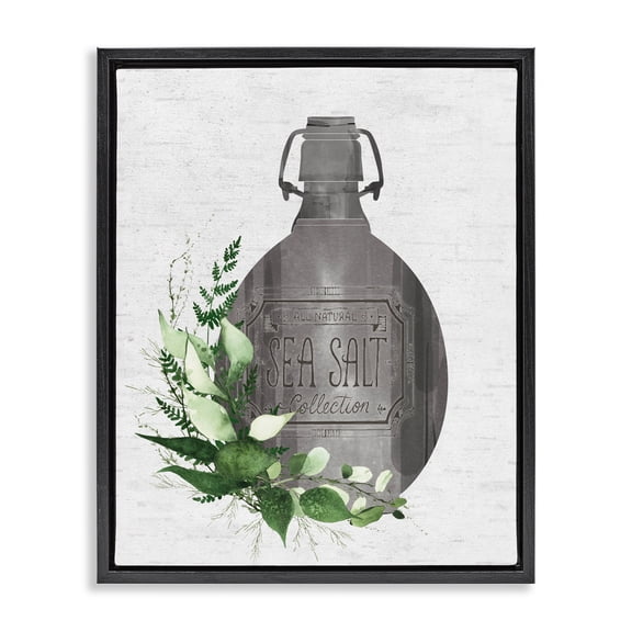 Vintage Bottle with Bathroom Herbs Black Framed Floater Canvas Wall Art, design by Lettered and Lined