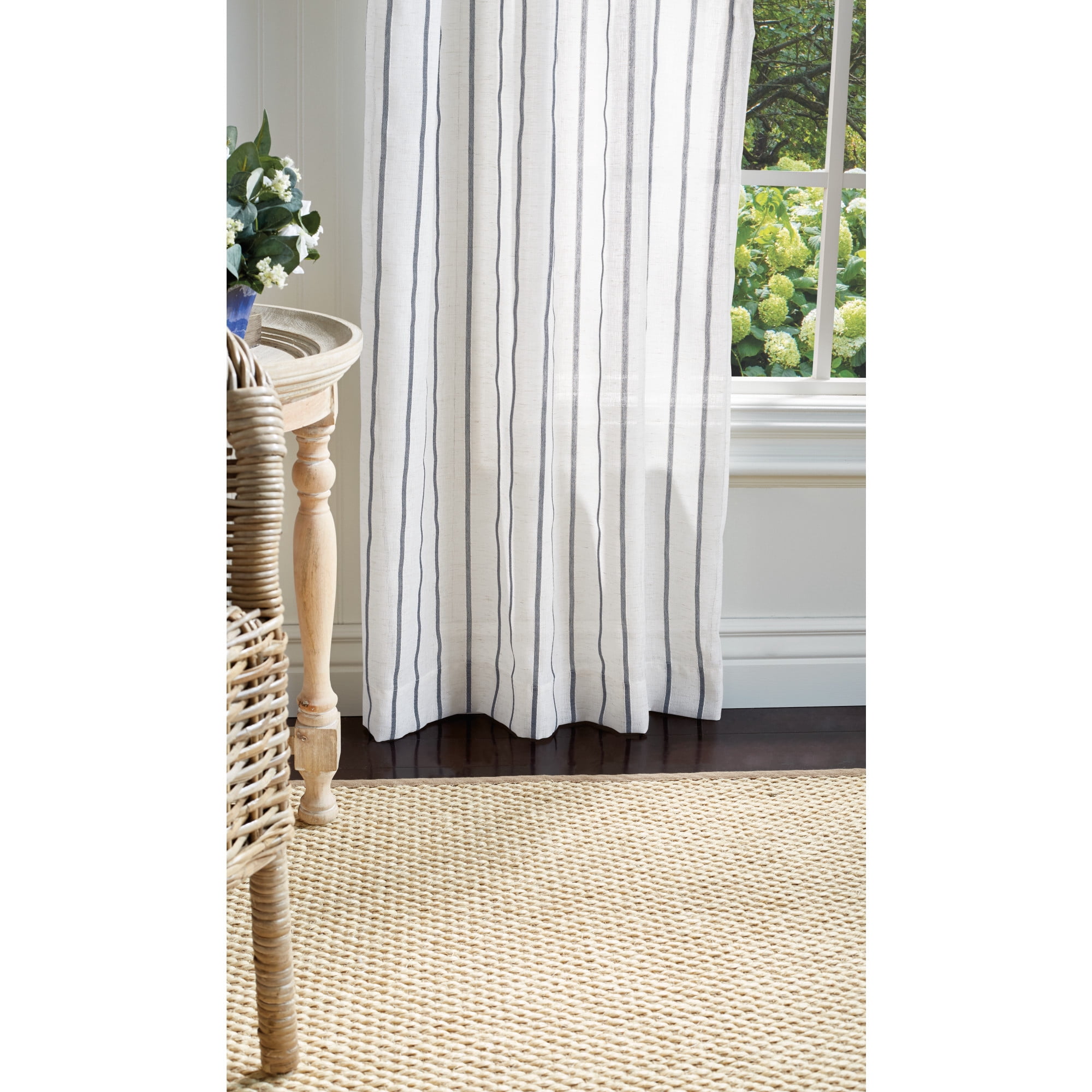 Martha Stewart Laguna Stripe Curtain Panel Pair, Gray, Tie Tab, Semi Sheer, Indoor, Adult, 2 Piece Set, 37"x 84"