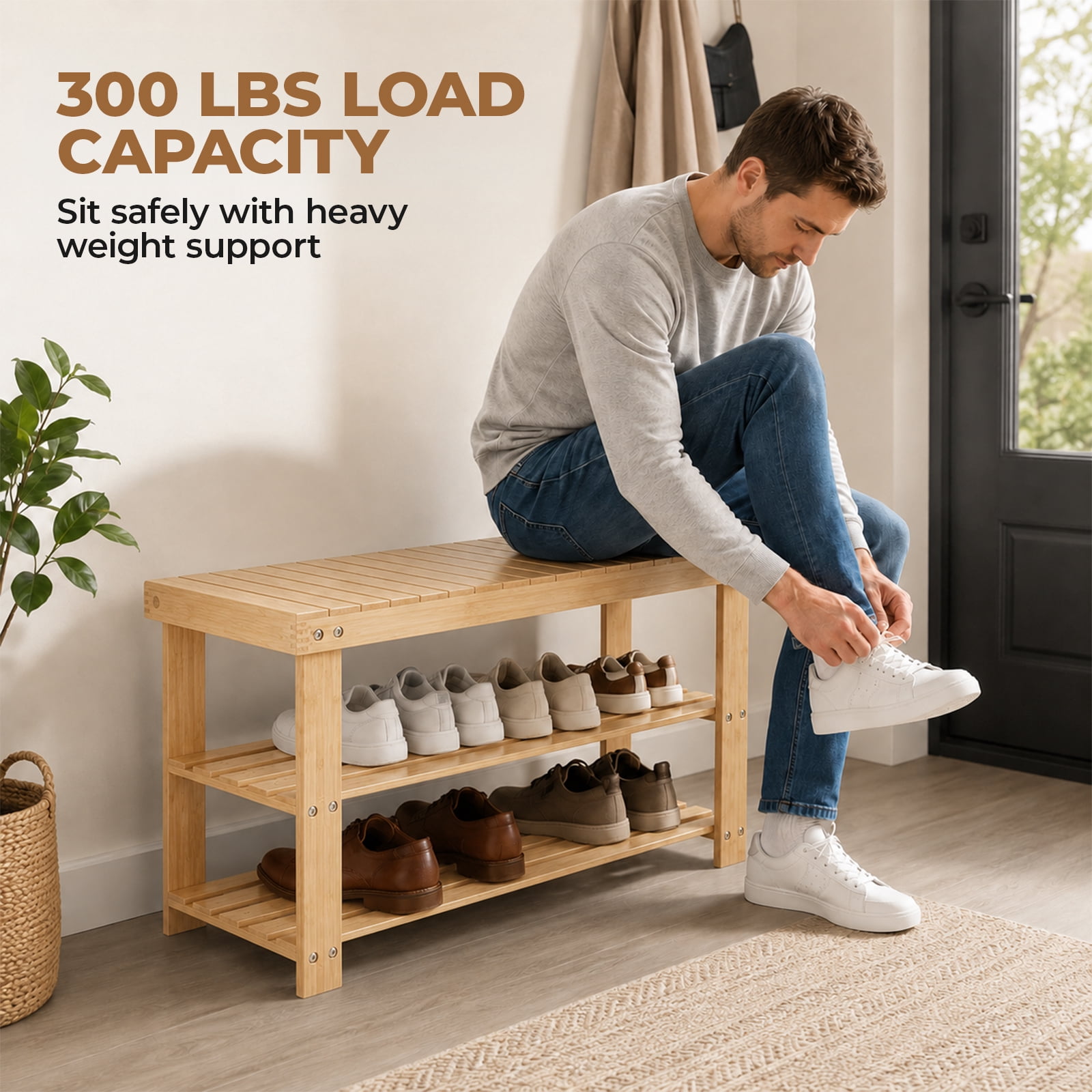 Alvantor 3 Tier Shoe Rack Bench, Shoe Storage Organizer, Entryway Bench, Perfect for Shoe Cubby, Bathroom Bench, Entryway Organizer, Hallway