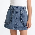 thumbnail image 2 of Floleo Girls' Ruffle Trim Denim Mini Skirt High-Waisted Button-Front A-Line Skirt for Kids Casual School Everyday and Summer Wear(Blue,3 Years), 2 of 9