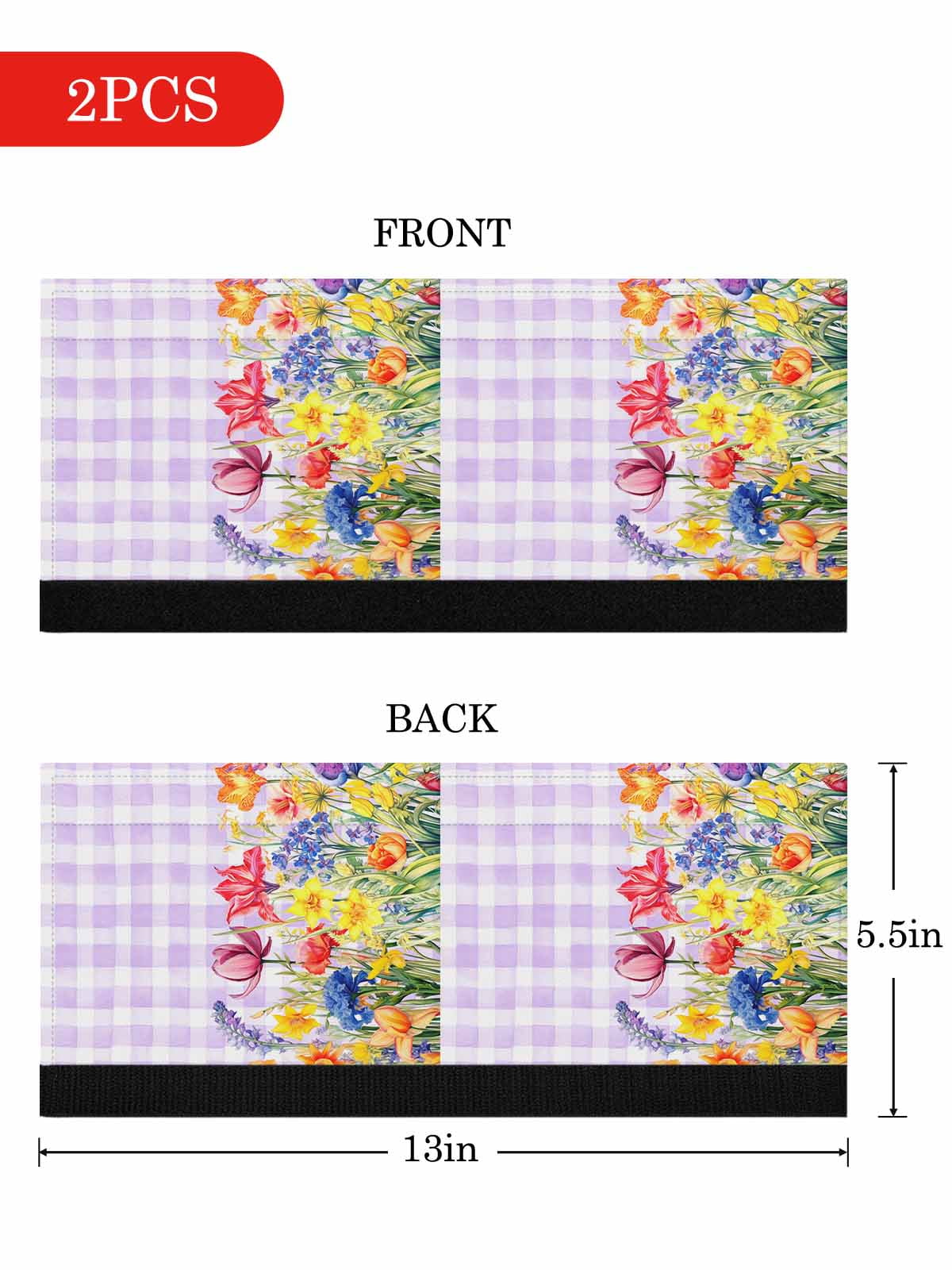 Purple Plaid Tulip Refrigerator Door Handle Covers Set of 2, Spring Floral Watercolor Botanical Kitchen Fridge Microwave Oven Dishwasher Stove Cabinet Handle Protectors, Washable Appliance Decor