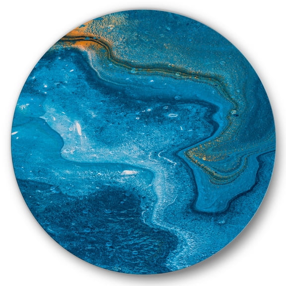 Designart 'Abstract Blue Marble Composition II' Modern Circle Metal Wall Art 36x36 - Disc of 36