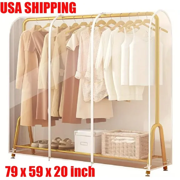 79In Clear Garment Rack Cover Hanging Clothes Storage Bag With 2 Durable Zipper