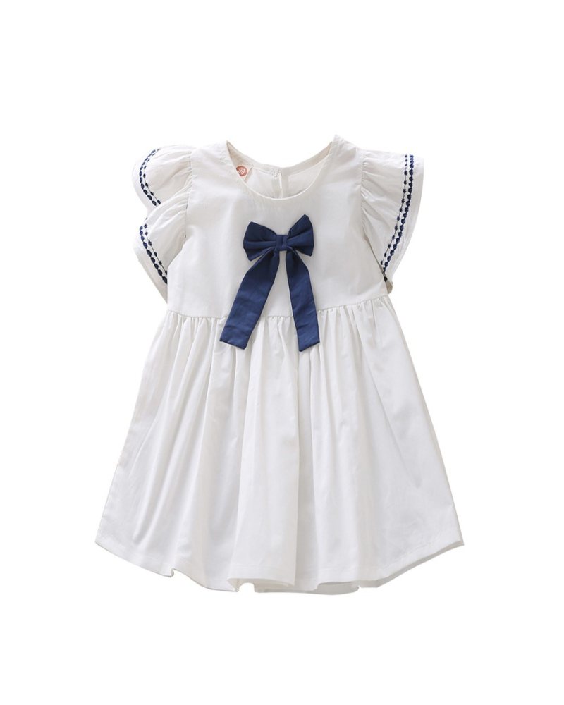 Luxsea Summer Casual Fashion Baby Girl Short Sleeve Bow-knot Princess Dress Kids Clothing Toddler Little Girls Clothing Cute Ruffle Sleeve Solid Dress Knee-Length Skirt Outfits - image 1 of 5