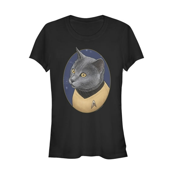 Junior's Star Trek Chekov Cat Portrait Graphic Tee Black 2X Large