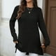thumbnail image 5 of Heisall Women's Autumn Winter Tops Long Sleeve Solid Color Jacquard Pattern Round Neck Loose Split Hem Casual Fashion Blouses, 5 of 7