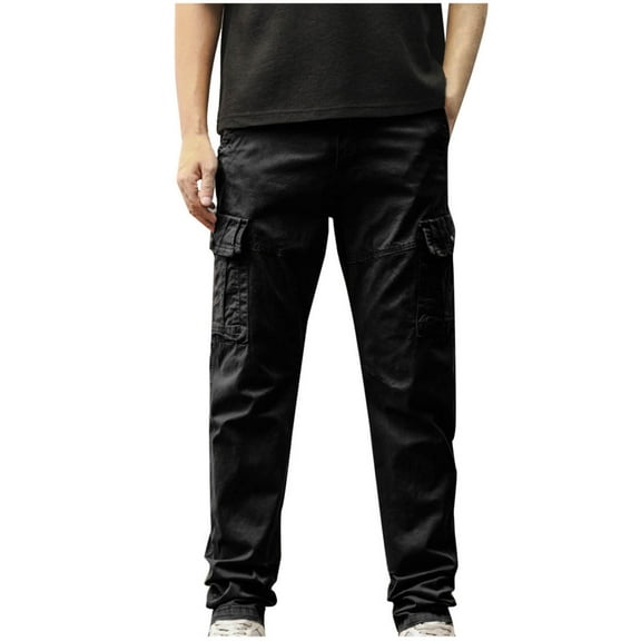 Bixock Men Cargo Jogger Sweatpants,Wide Leg Pant,Men for Pants Elastic Waist Slim Work Cargo Solid Color Multi Pocket Casual Long Pants