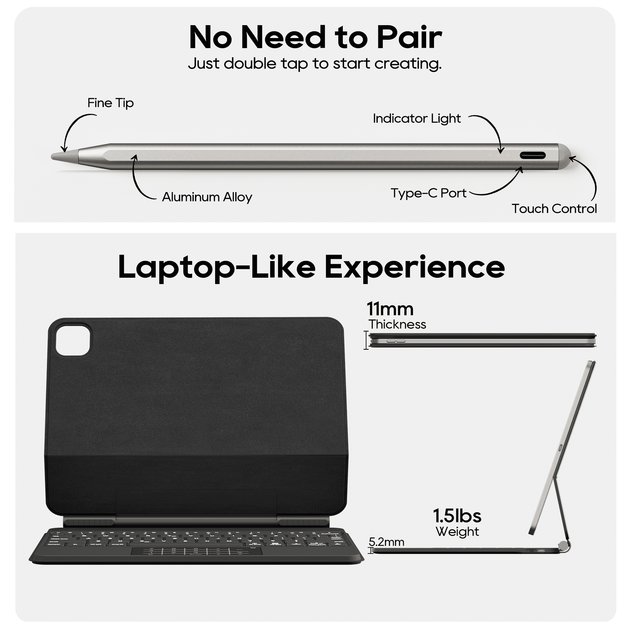 edaiser Stylus Pen + Wireless Magic Keyboard Case Compatible with Apple iPad Air 11 inch (M3/M2) 2025, iPad Air (5th/4th), iPad Pro 11-inch (4th-1st) Gen, Black