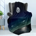 thumbnail image 4 of Ocean Soft Flannel Fleece Blanket, Full Moon Reflected in the Sea Moon Rays Surface Starry Sky Night Scenic View Print, Cozy Plush for Indoor and Outdoor Use, 60" x 80", Black Navy, by Ambesonne, 4 of 5