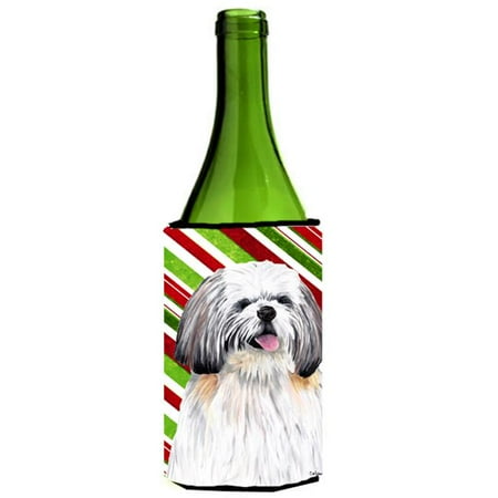 

Shih Tzu Candy Cane Holiday Christmas Wine bottle sleeve Hugger - 24 oz.