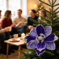 thumbnail image 4 of 1 Pcs Glitter Velvet Christmas Poinsettia Flower,7.87 inch Artificial Velvet Magnolia Flower,Christmas Tree Decoration,Sequined Velvet Poinsettia Flower for Home Table Decorations,Z1-Blue, 4 of 5